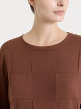 Maglia a manica lunga con fantasia check in Puro Cotone Marroni Donna - Ragno
