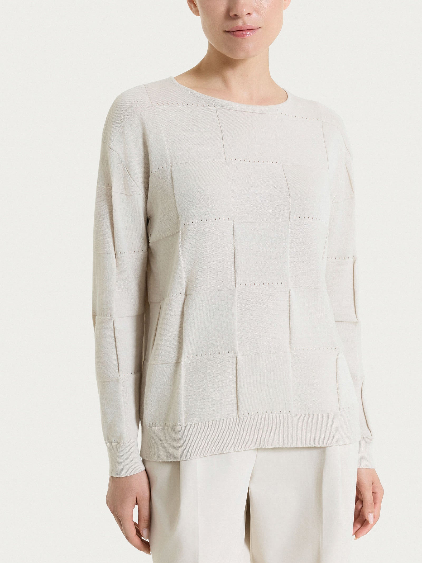 Maglia a manica lunga con fantasia check in Puro Cotone Bianchi Donna - Ragno