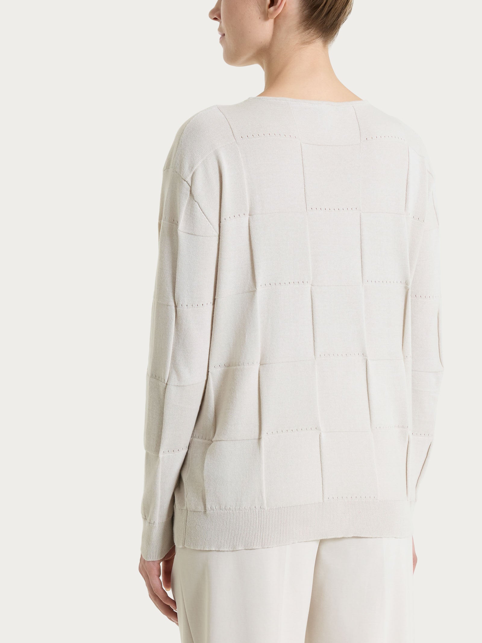 Maglia a manica lunga con fantasia check in Puro Cotone Bianchi Donna - Ragno