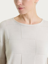 Maglia a manica lunga con fantasia check in Puro Cotone Bianchi Donna - Ragno