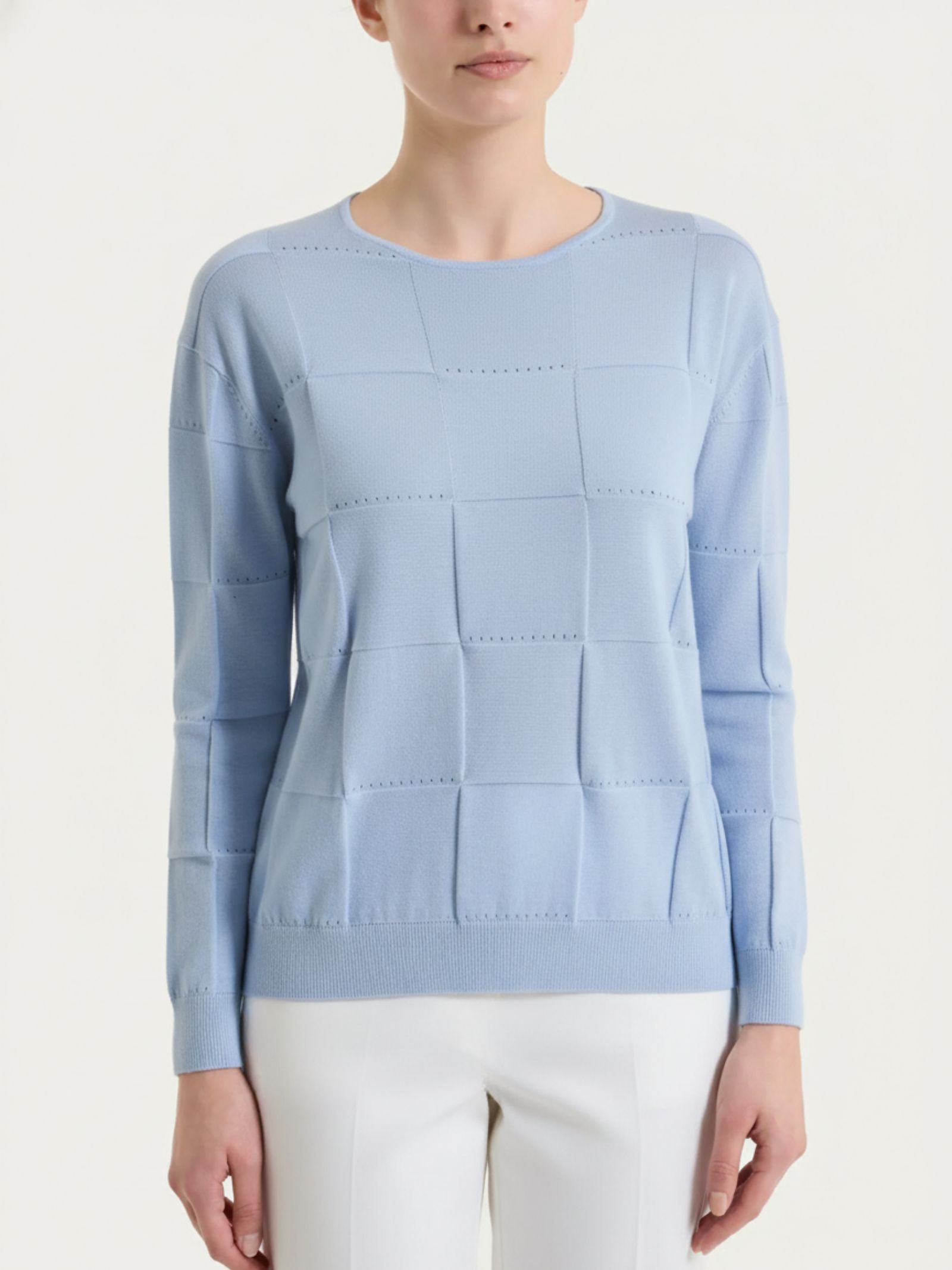 Maglia a manica lunga con fantasia check in Puro Cotone Azzurri Donna - Ragno