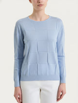 Maglia a manica lunga con fantasia check in Puro Cotone Azzurri Donna - Ragno