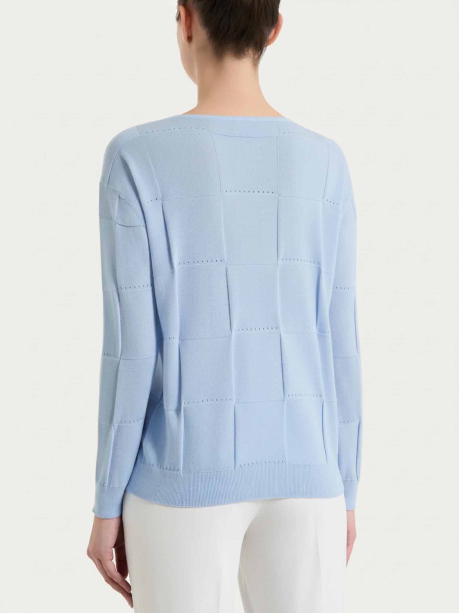 Maglia a manica lunga con fantasia check in Puro Cotone Azzurri Donna - Ragno