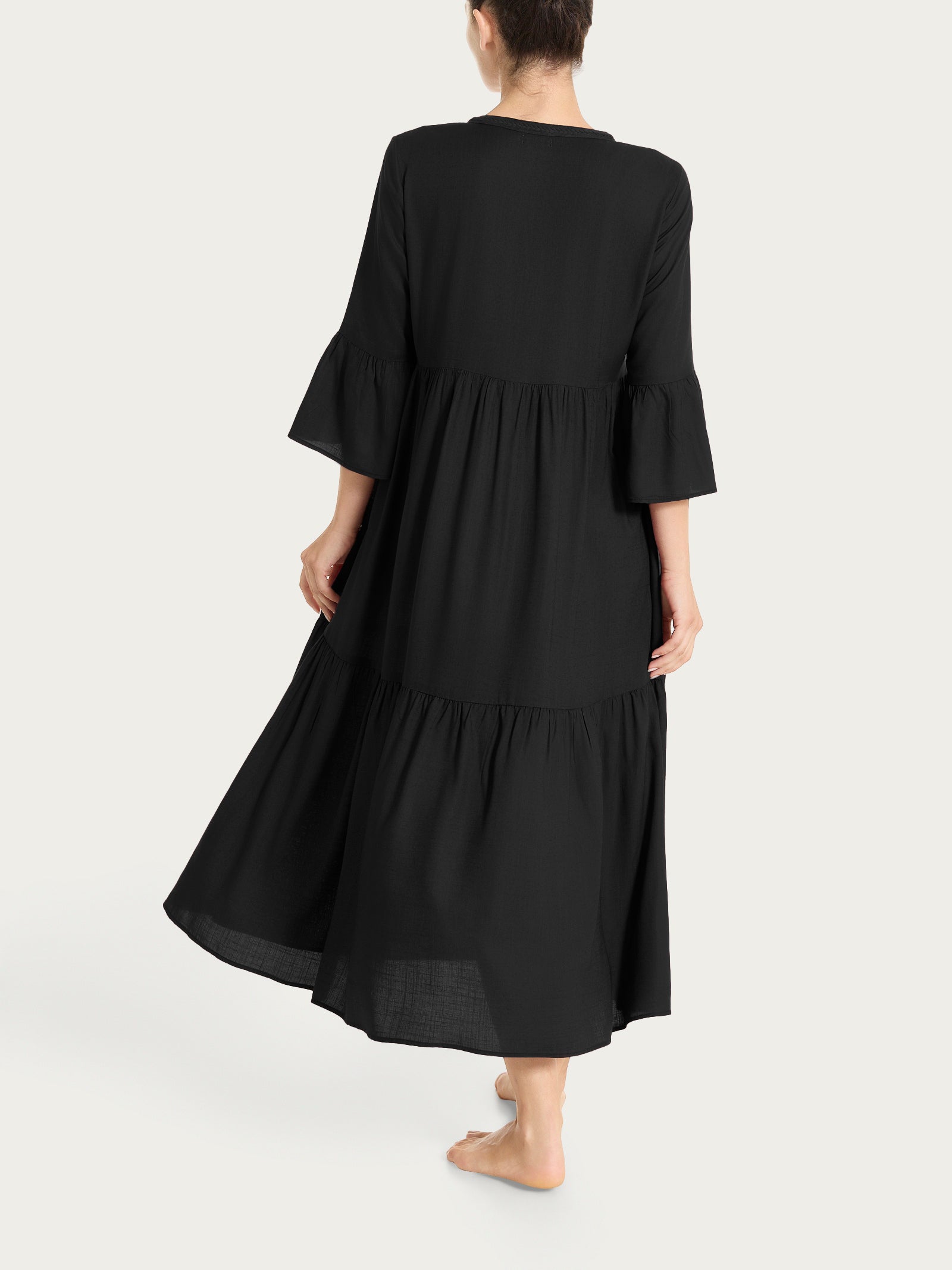 Nero Musselin Slub Langes Kleid - Ragno