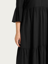 Nero Musselin Slub Langes Kleid - Ragno