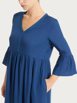 Langes Kleid mit Rüschen aus blauem Musselin Slub Woman - Ragno