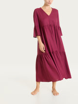 Rotes Musselin Slub Langes Kleid mit Rüschen - Ragno