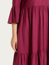 Rotes Musselin Slub Langes Kleid mit Rüschen - Ragno