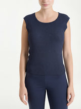 Smanicato in punto piquet di puro cotone Blu Donna - Ragno