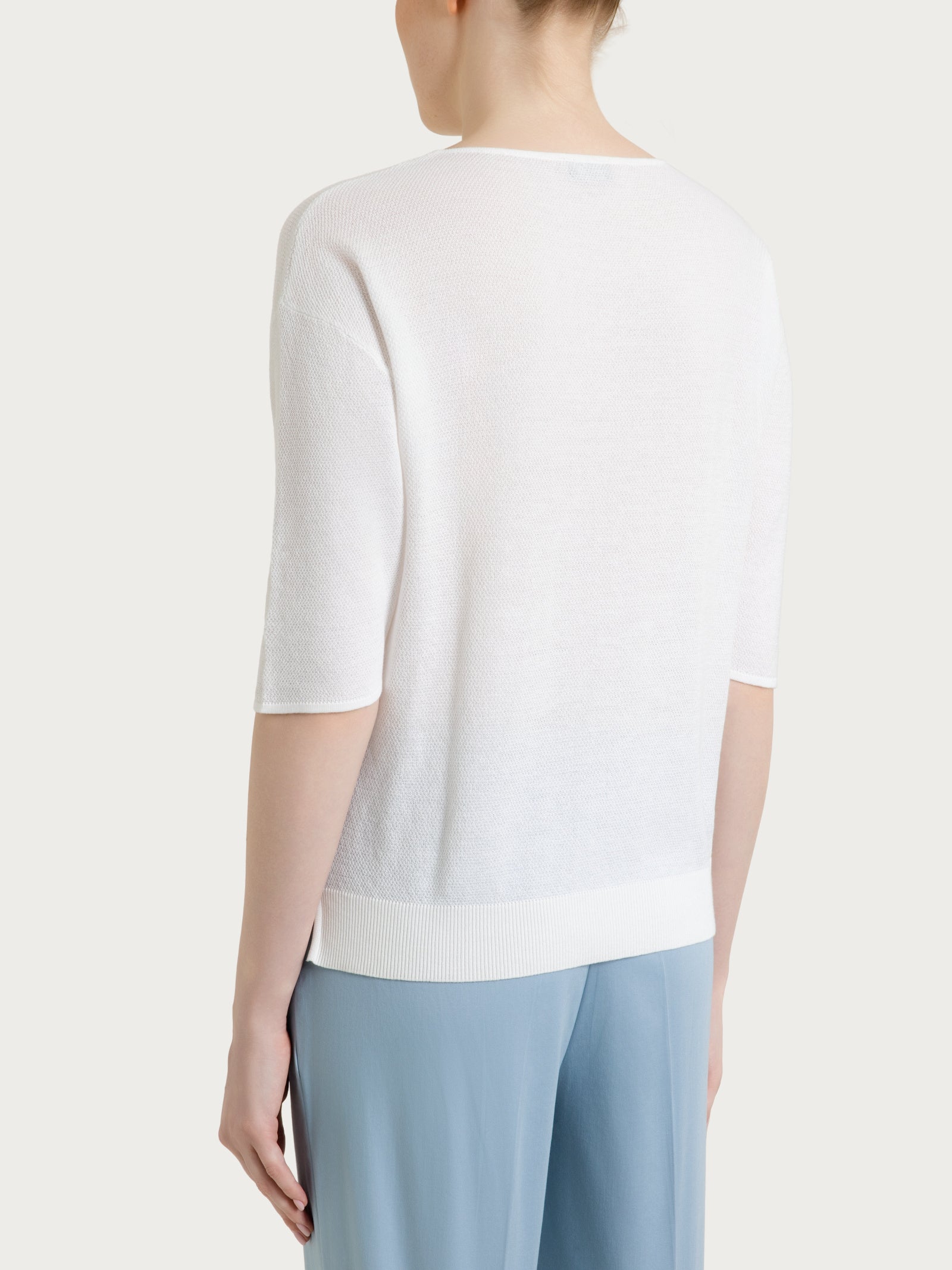 Pullover mit Rundhalsausschnitt aus reiner Baumwolle mit Piqué-Muster Bianco Donna - Ragno