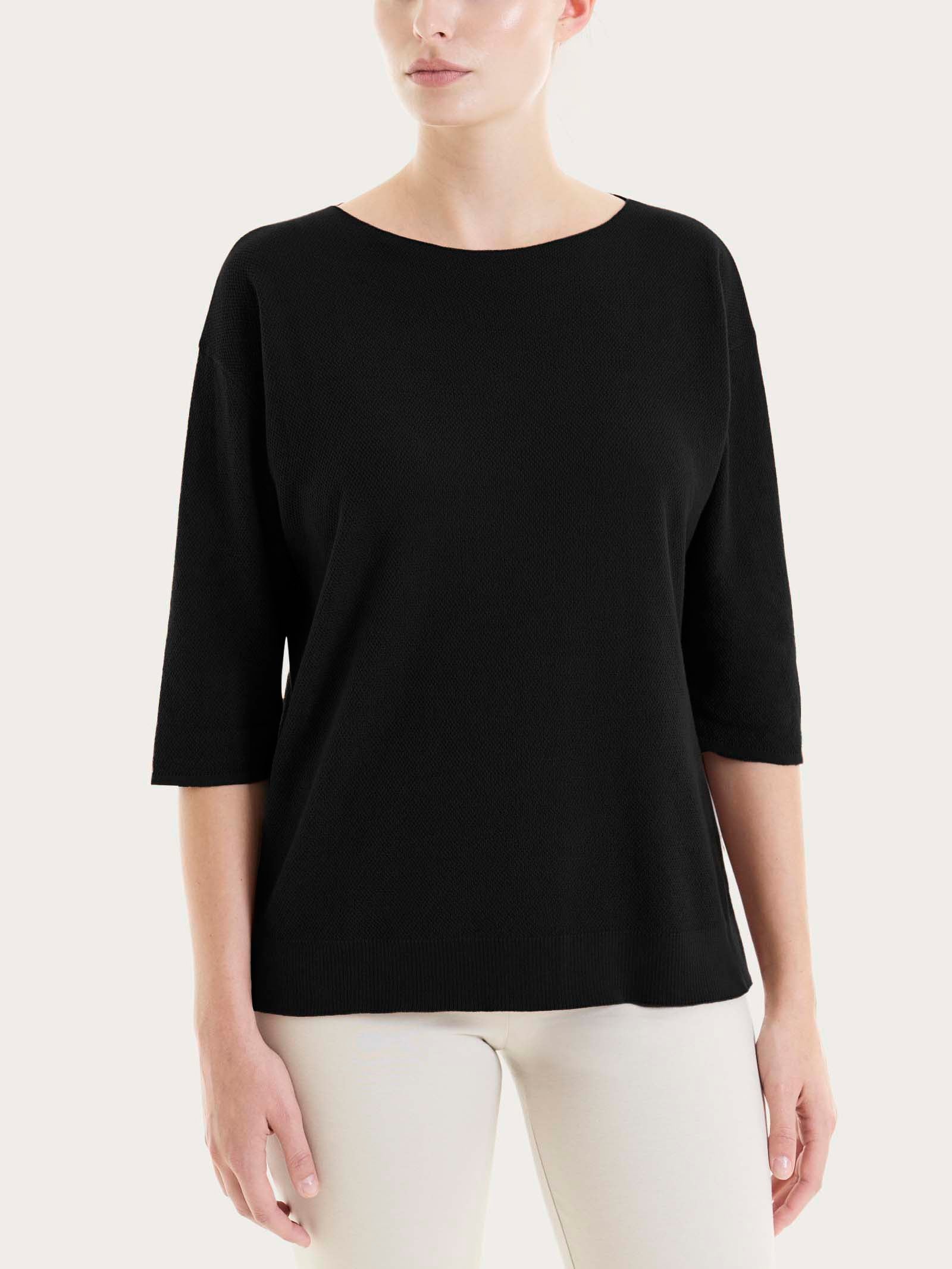 Maglia girocollo in punto piquet di puro cotone Neri Donna - Ragno