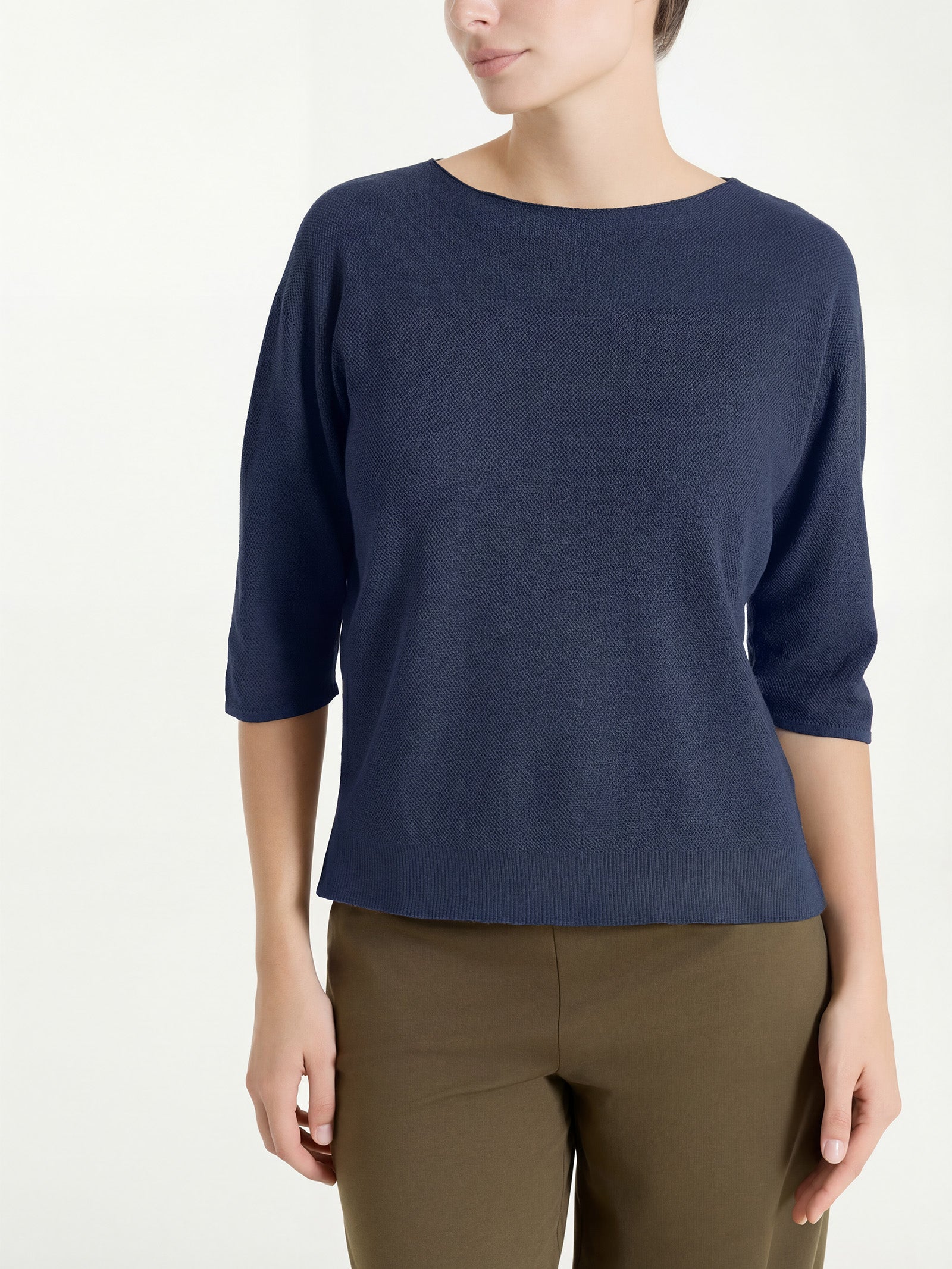 Maglia girocollo in punto piquet di puro cotone Blu Donna - Ragno