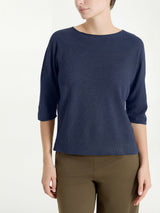 Maglia girocollo in punto piquet di puro cotone Blu Donna - Ragno