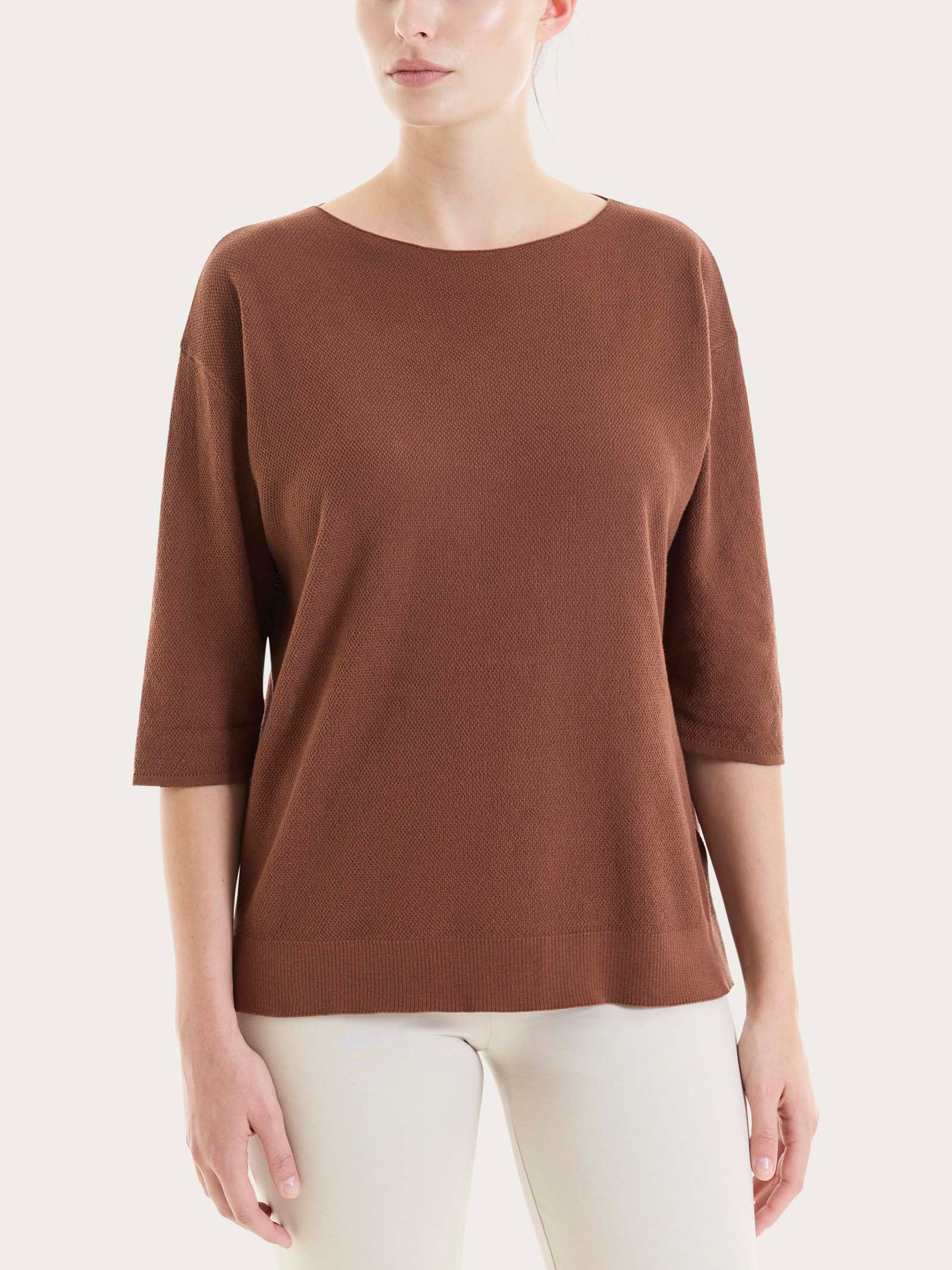 Maglia girocollo in punto piquet di puro cotone Marroni Donna - Ragno