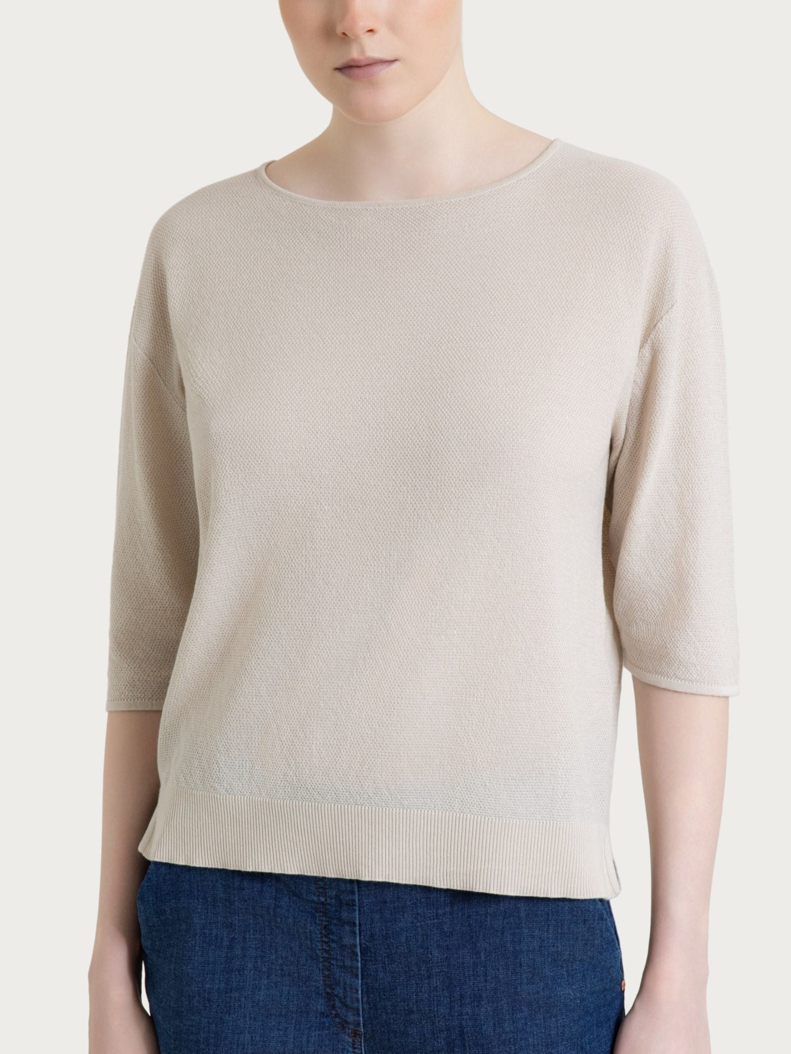 Pullover mit Rundhalsausschnitt aus reiner Baumwolle mit Piqué-Muster Bianco Donna - Ragno