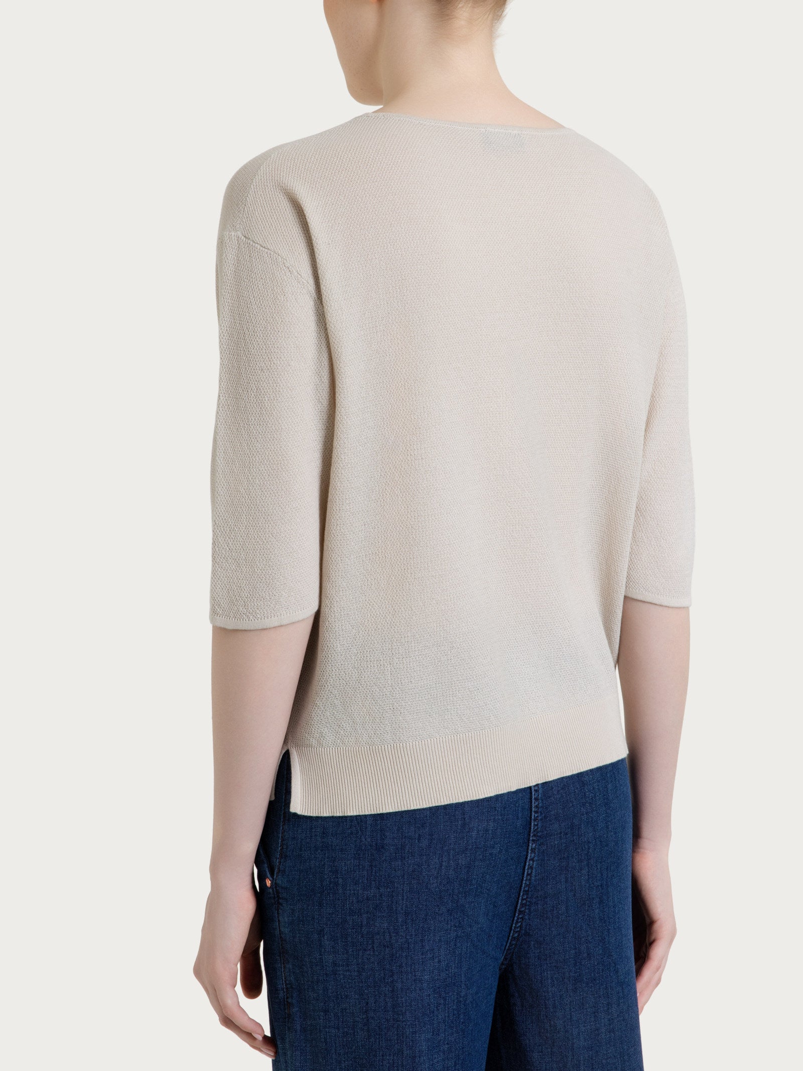 Pullover mit Rundhalsausschnitt aus reiner Baumwolle mit Piqué-Muster Bianco Donna - Ragno