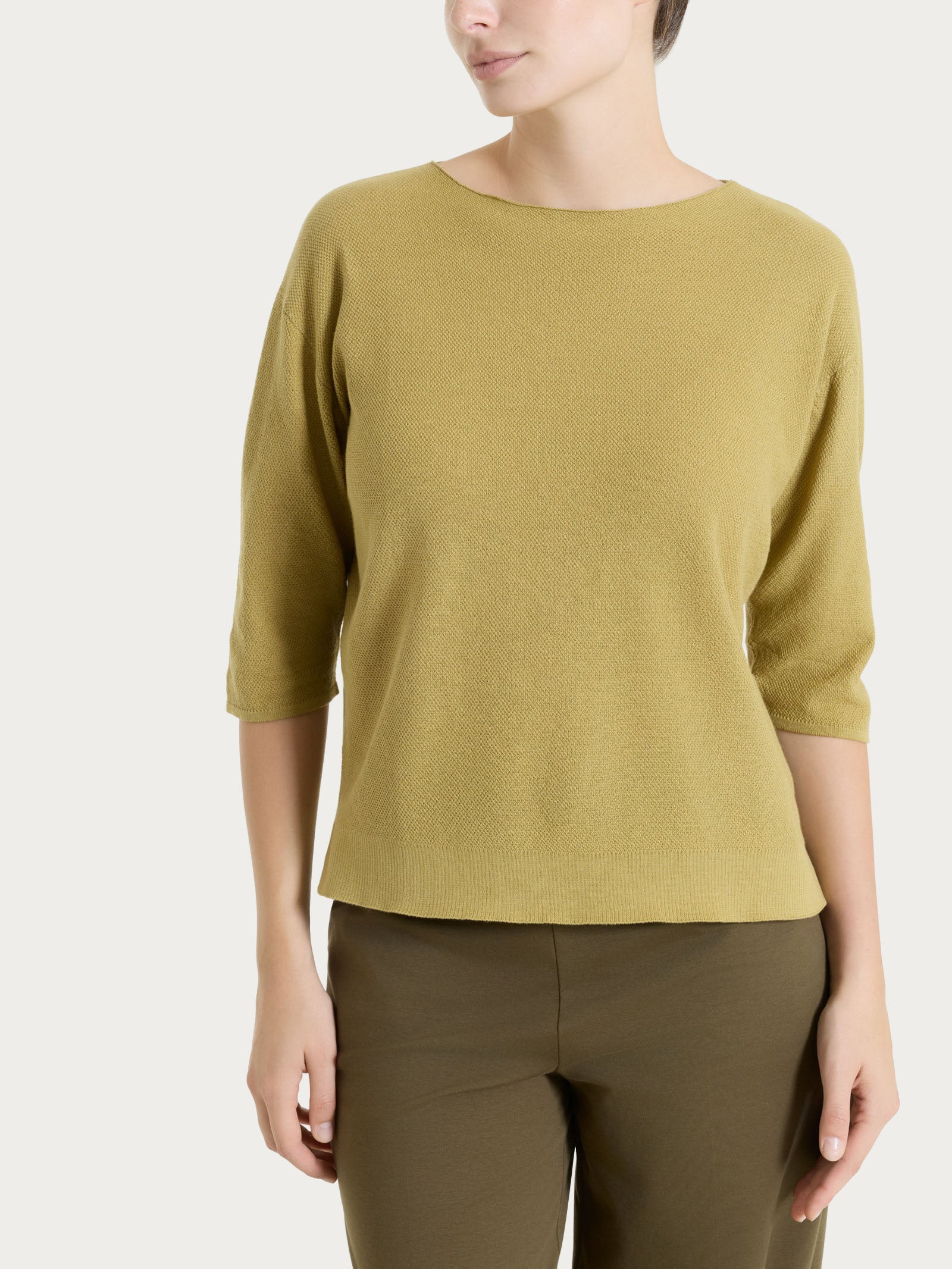 Maglia girocollo in punto piquet di puro cotone Verdi Donna - Ragno