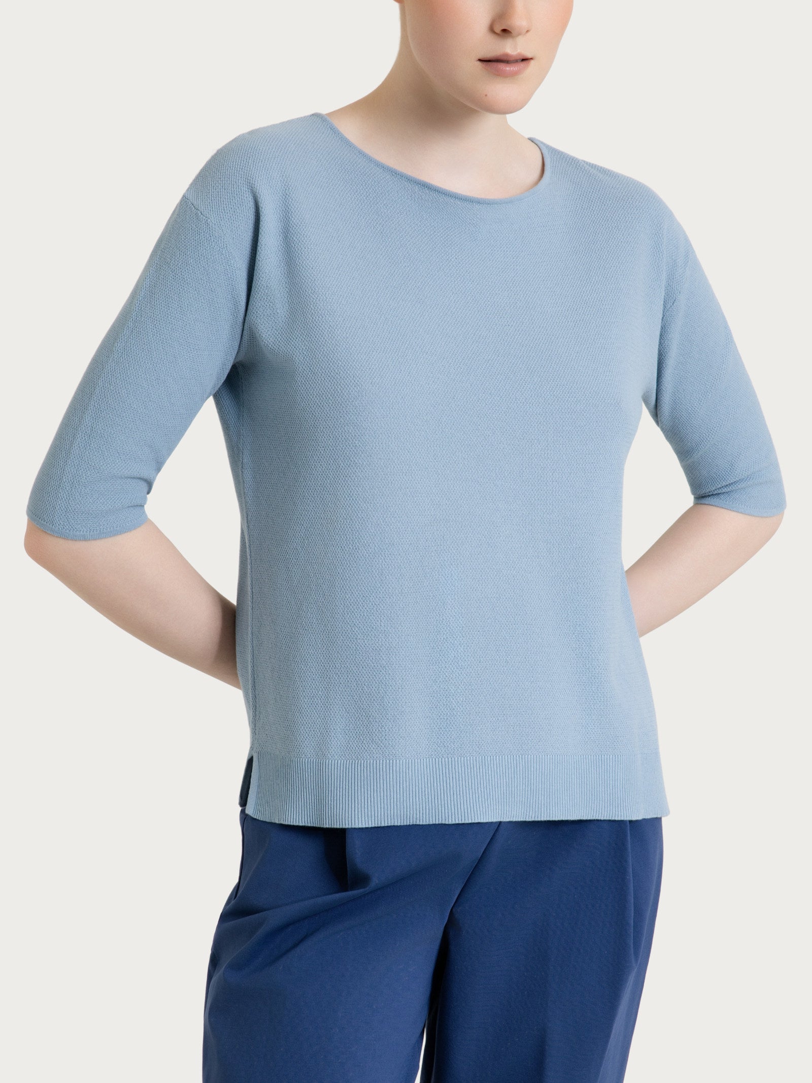 Maglia girocollo in punto piquet di puro cotone Azzurri Donna - Ragno