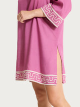 Kurzes Kleid mit grafischem Muster aus Rosa Musselin Slub Woman - Ragno