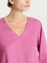 Kurzes Kleid mit grafischem Muster aus Rosa Musselin Slub Woman - Ragno