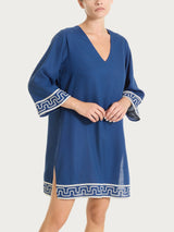 Abito corto con fantasia grafica in Mussola Slub Blu Donna - Ragno