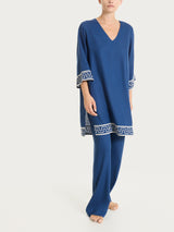 Abito corto con fantasia grafica in Mussola Slub Blu Donna - Ragno