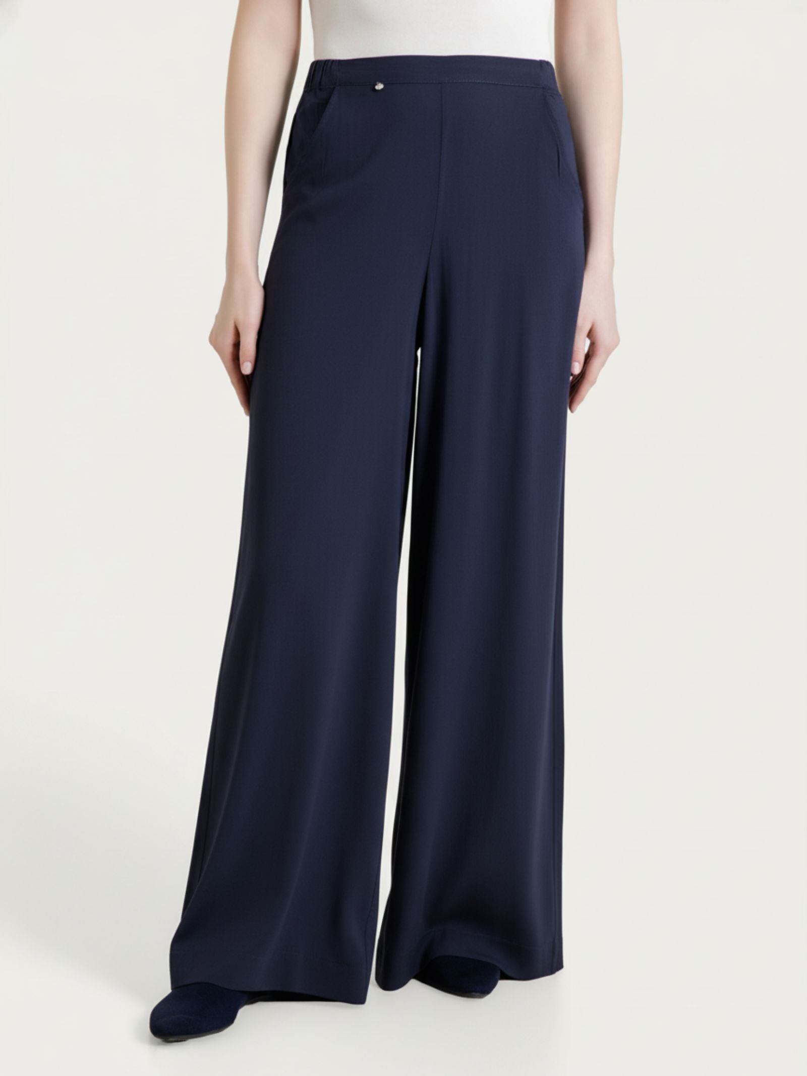 Palazzo pants with pockets in Voile Stretch Blue Women's Voile - Ragno