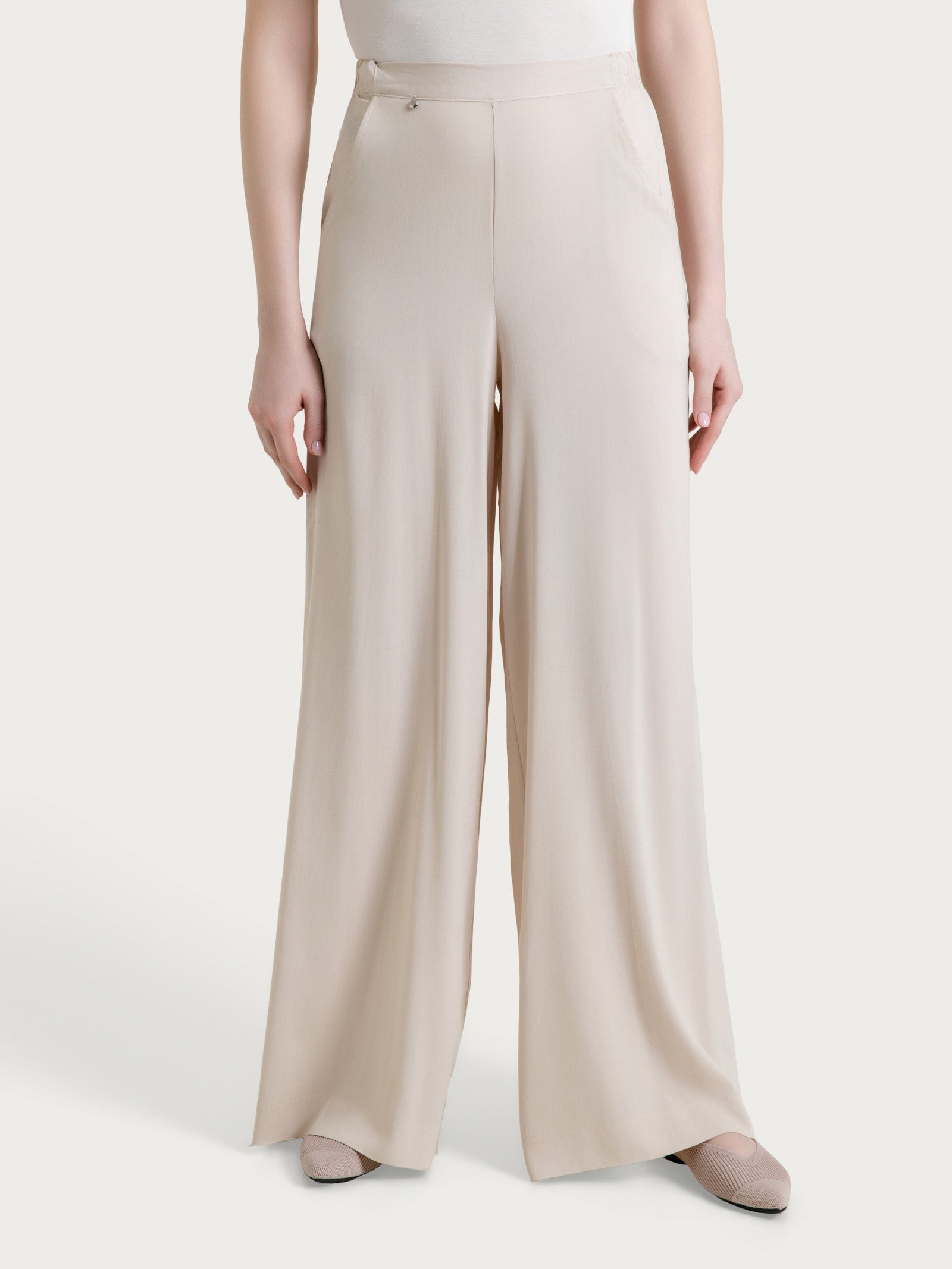 Pantalone a palazzo con tasche in Voile Stretch Bianchi Donna - Ragno