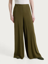 Pantalone a palazzo con tasche in Voile Stretch Verdi Donna - Ragno