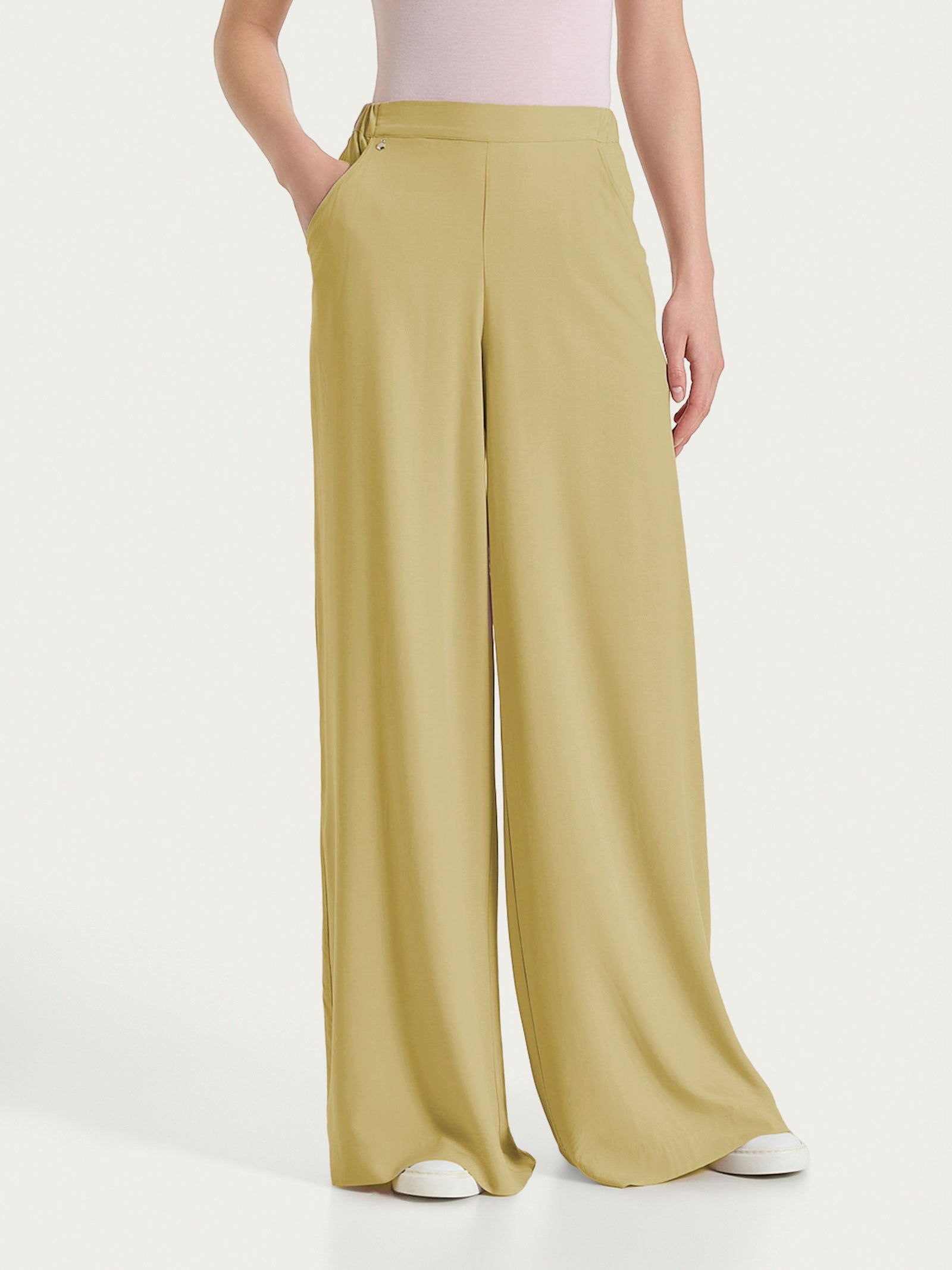 Pantalone a palazzo con tasche in Voile Stretch Verdi Donna - Ragno