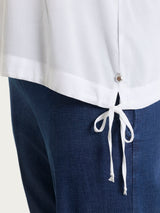Blusa con scollo a V e manica risvoltabile in Voile Stretch Bianchi Donna - Ragno