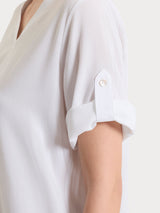 Blusa con scollo a V e manica risvoltabile in Voile Stretch Bianchi Donna - Ragno