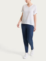 Blusa con scollo a V e manica risvoltabile in Voile Stretch Bianchi Donna - Ragno