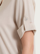 Blusa con scollo a V e manica risvoltabile in Voile Stretch Bianchi Donna - Ragno