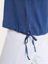 Blusa con scollo a V e manica risvoltabile in Voile Stretch Blu Donna - Ragno