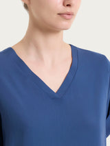 Blusa con scollo a V e manica risvoltabile in Voile Stretch Blu Donna - Ragno