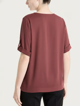 Blusa con scollo a V e manica risvoltabile in Voile Stretch Marroni Donna - Ragno
