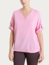 Blusa con scollo a V e manica risvoltabile in Voile Stretch Rosa Donna - Ragno