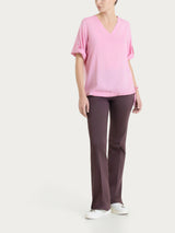 Blusa con scollo a V e manica risvoltabile in Voile Stretch Rosa Donna - Ragno