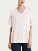 Blusa con scollo a V e manica risvoltabile in Voile Stretch Rosa Donna - Ragno