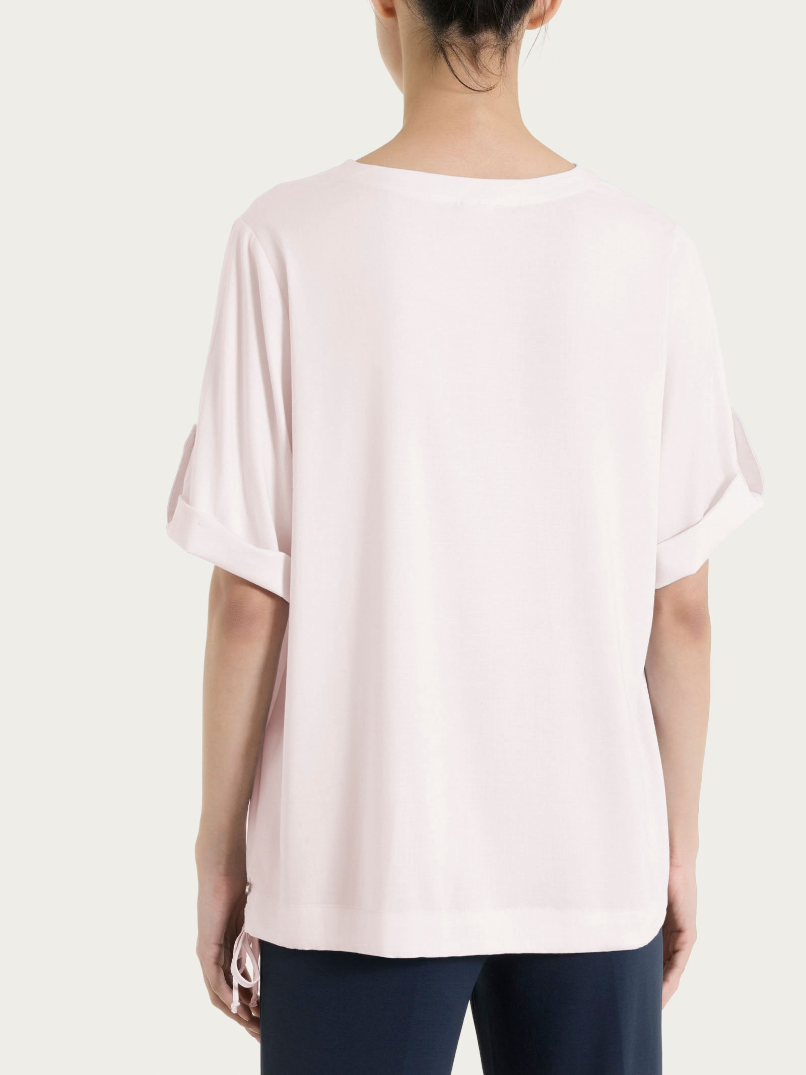 Blusa con scollo a V e manica risvoltabile in Voile Stretch Rosa Donna - Ragno