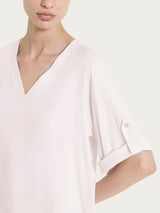 Blusa con scollo a V e manica risvoltabile in Voile Stretch Rosa Donna - Ragno