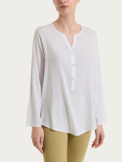 Blusa a serafino con manica risvoltabile in Voile Stretch Bianchi Donna - Ragno