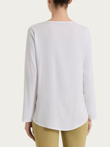 Blusa a serafino con manica risvoltabile in Voile Stretch Bianchi Donna - Ragno