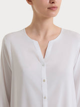 Blusa a serafino con manica risvoltabile in Voile Stretch Bianchi Donna - Ragno