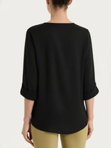 Blusa a serafino con manica risvoltabile in Voile Stretch Neri Donna - Ragno