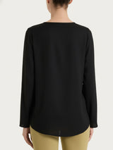 Blusa a serafino con manica risvoltabile in Voile Stretch Neri Donna - Ragno