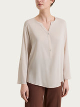 Blusa a serafino con manica risvoltabile in Voile Stretch Bianchi Donna - Ragno