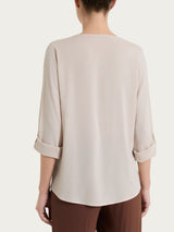 Blusa a serafino con manica risvoltabile in Voile Stretch Bianchi Donna - Ragno