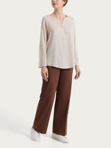 Blusa a serafino con manica risvoltabile in Voile Stretch Bianchi Donna - Ragno